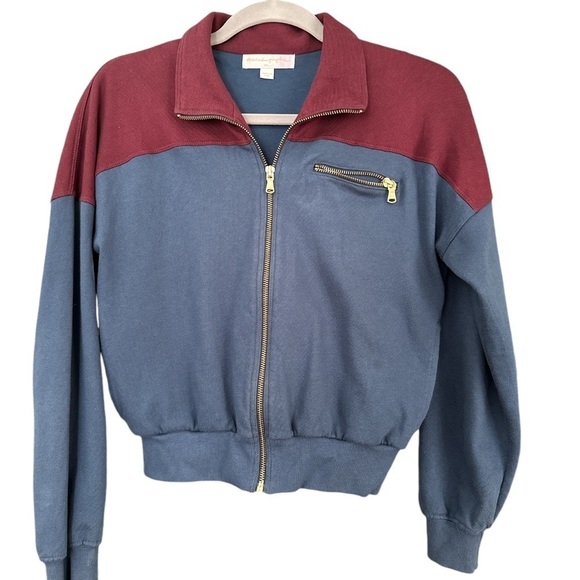 Spiritual Gangster So Fly Blocked Zip Up Jacket Colorblock Navy&Maroon/Plum*Flaw - Picture 3 of 11